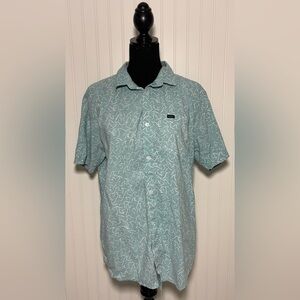 RVCA Button Up Shirt Oblow Waves Short Sleeve Mens Size Large Reg Fit Beach Surf